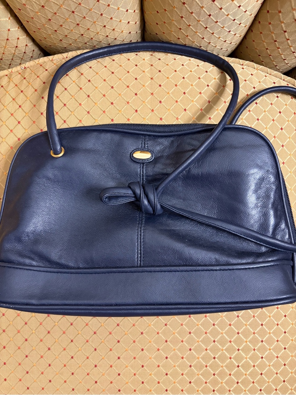 Navy Leather Shoulder Bag with Knotted Strap